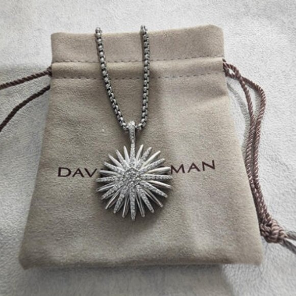 Sterling Silver 30mm Medium Starburst Diamond Necklace - Picture 2 of 3